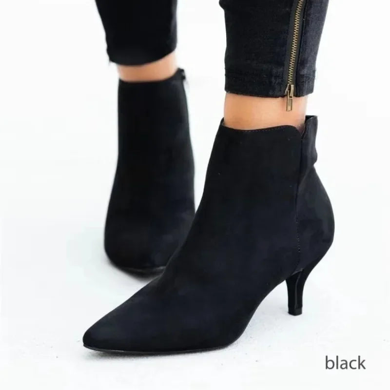 Women's Leopard Ankle Boots Pointed Toe Chunky Heel Zip Ankle Boots Vue