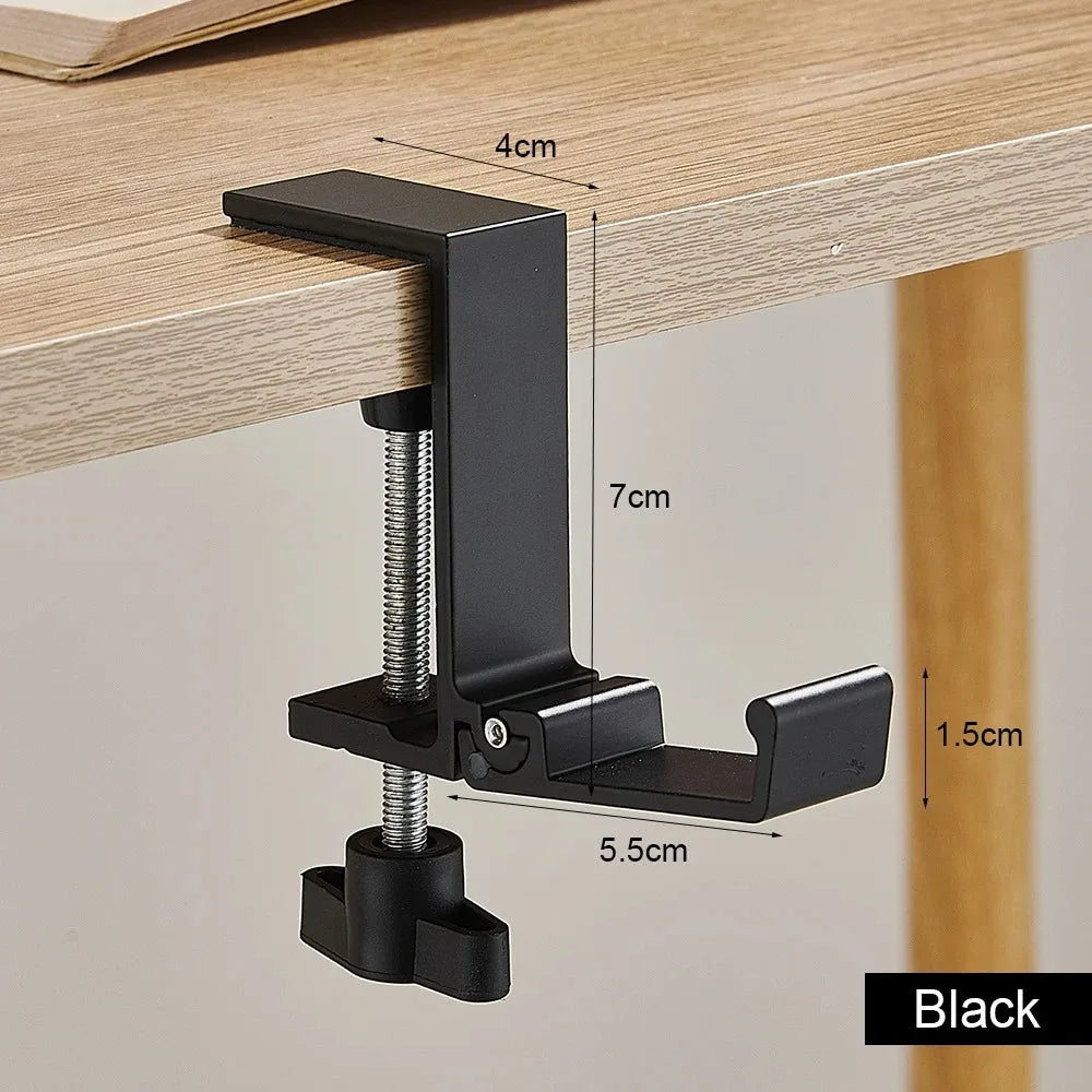 Collapsible Adjustable Desk Edge Hook Gaming Headset Desk Hanger Student Backpack Storage Hanging Hook Punch-free Home Organizer Vue Black