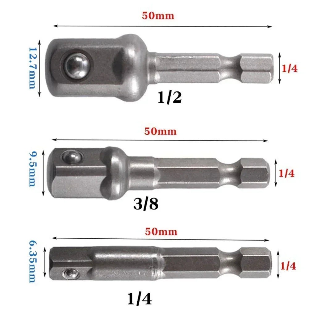 Drill Socket Adapter 1/4" 3/8" 1/2" Extension Bar Set Drill Socket Adapter Vue