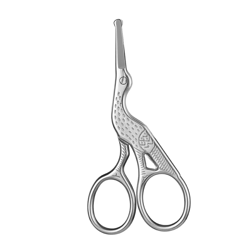 Round Tip Stork Shape Stainless Steel Nose Hair Scissors Safe Facial Eyebrow Beard Ear Hair Trimming Grooming Scissors Vue Silver