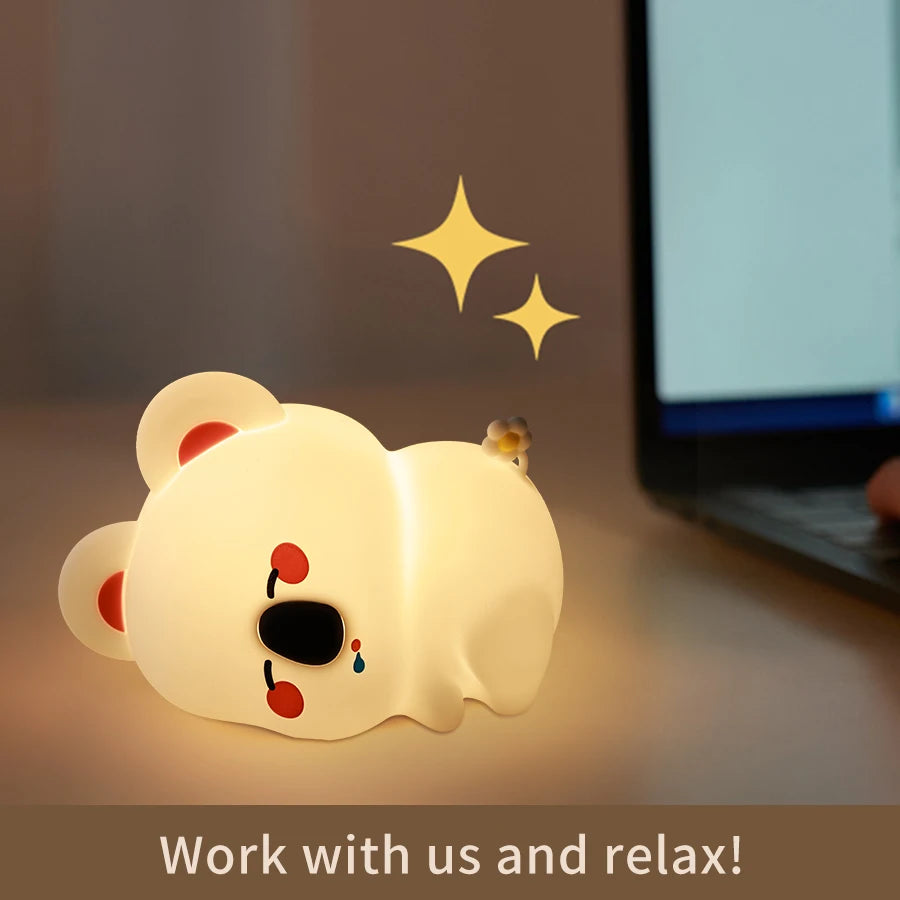 Cute Animal Led Night Light Bedroom Bedside Table Lamp for Nursery Toddler Kids Toy Birthday Gifs Silicone Rechargeable Portable Vue Koala