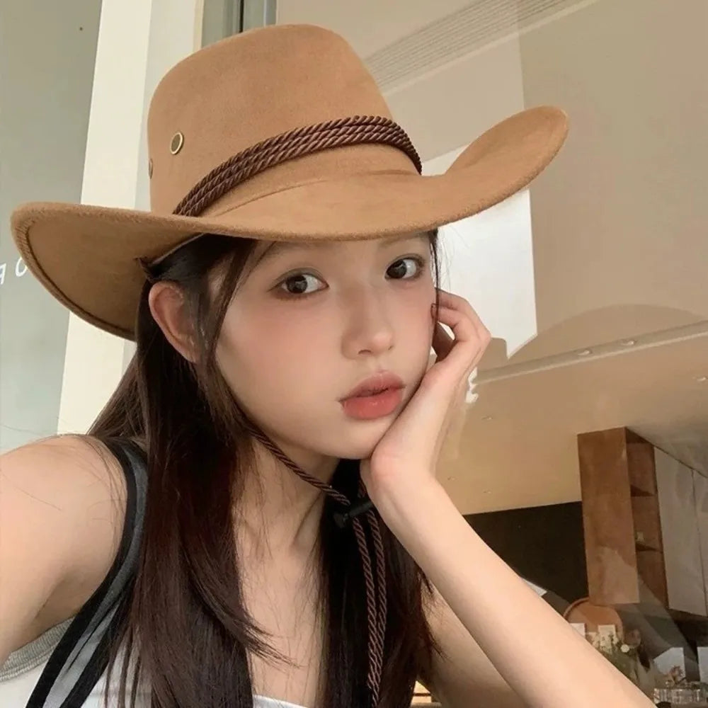 Fashion Western Cowboy Hat Ethnic Large Brim Felt Fedora Hats