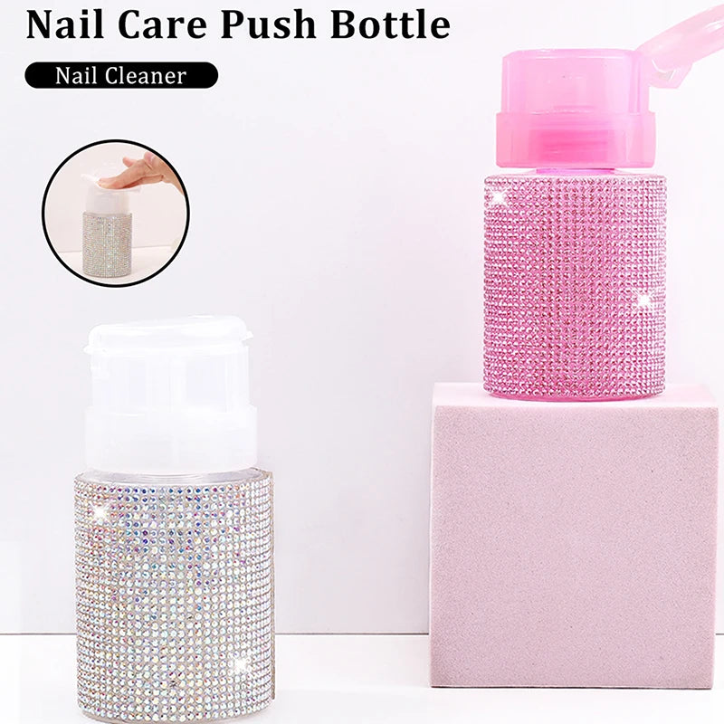 1 Pcs Diamond Nail Refillable Bottles Empty Press Pump Dispenser Nail Art Polish Remover Cleaner Makeup Bottle Manicure Tool Vue