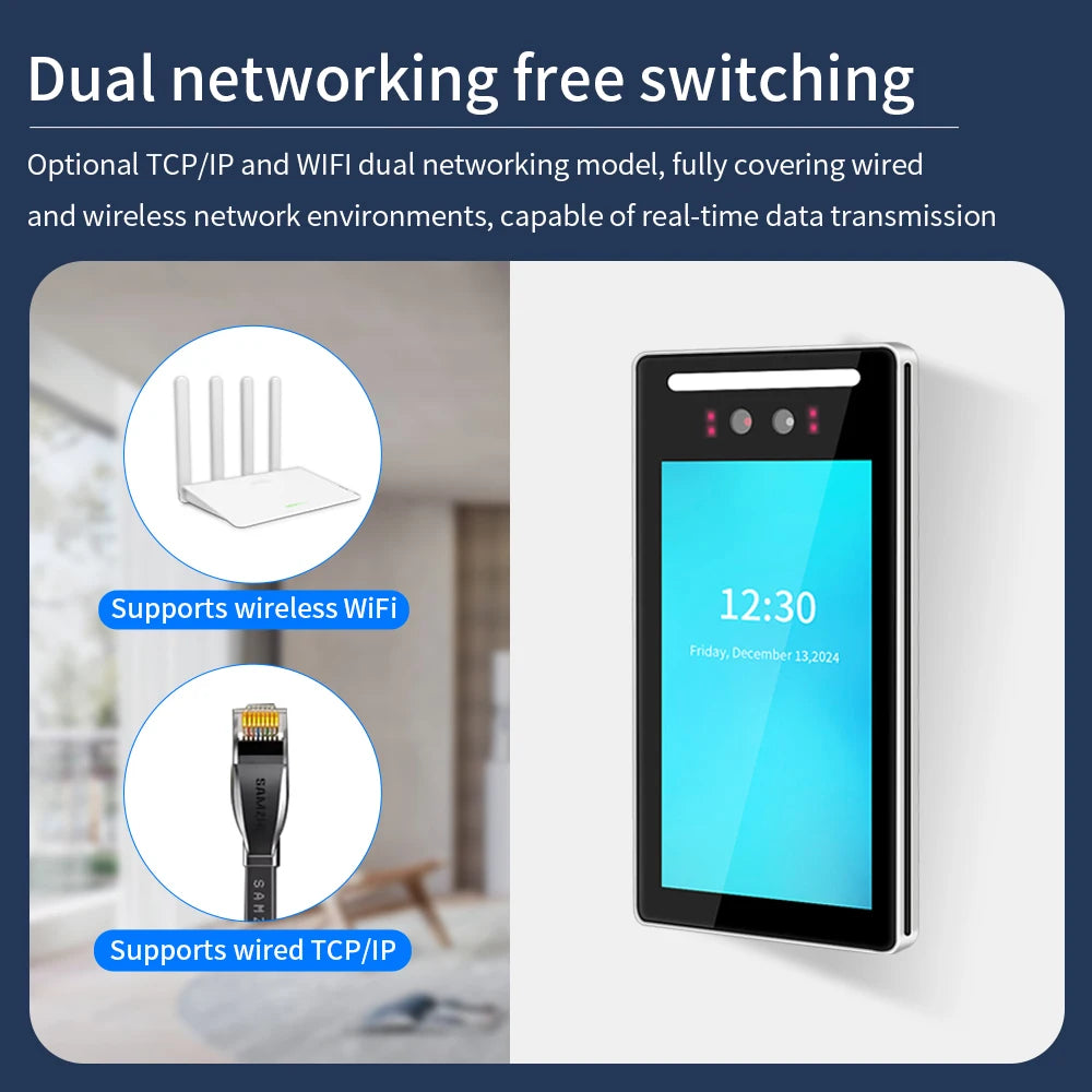 Support Tuya APP 7In Free Cloud API Touch Lcd 2MP Camera Biometric Face Recognition Wifi Password Access Control Time Attendance Vue