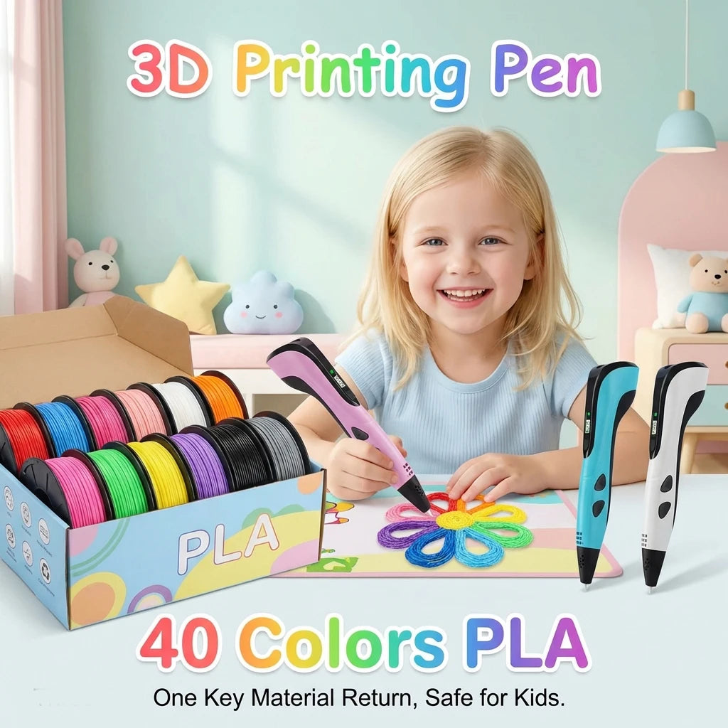New 3D Pen 3D Printing Pen Kids with Screen 40 Colors 1.75mm PLA Filament DIY Drawing for Children Boys Girls Birthday Gifts Vue