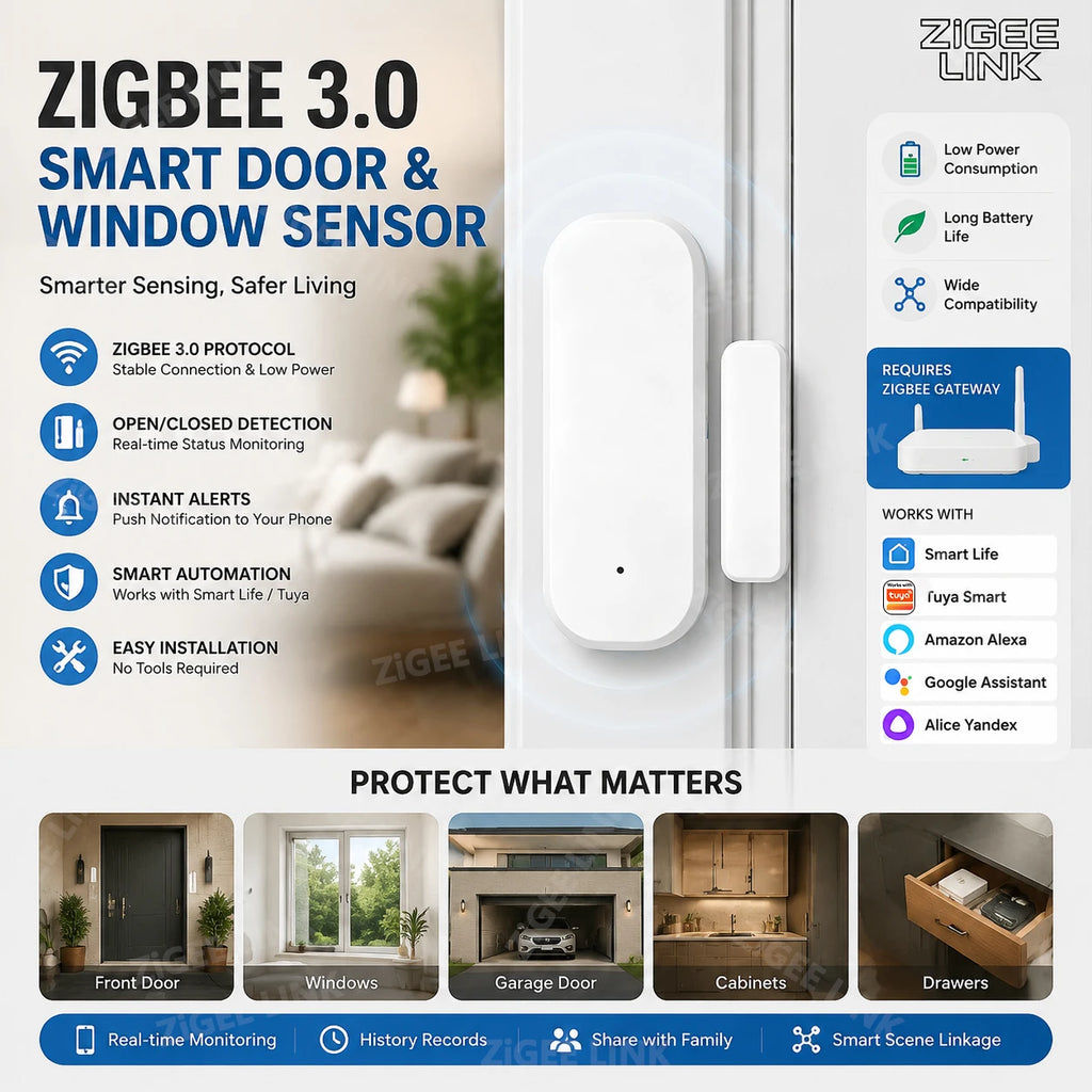 4PCS Zigbee Wireless Security Detector Door Window Sensor Anti-Burglar Alarm APP Push Notification Need Zigbee Gateway Hub Vue