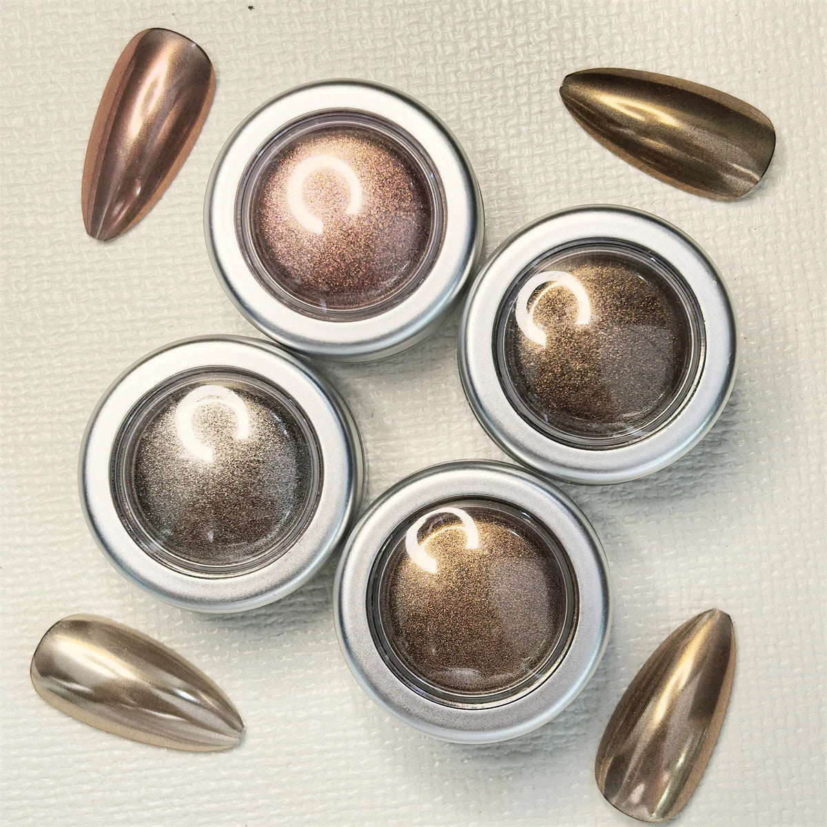 4pcs Magic Mirror Nail Sparkling Powder Gold Silver Pigments Trendy Dust Cleaning Nail Art Creation Accessories Tools Winter Vue 1set-4pcs