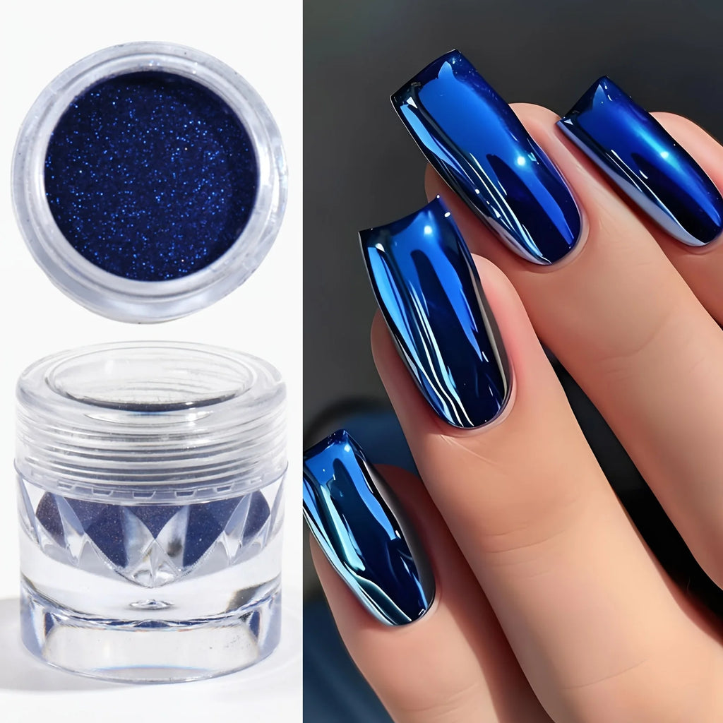 1pc Blue Mirror Chrome Nail Powder - Metal glitter, DIY nail art, Y2K glitter, wedding nail art, parties, and special occasions Vue