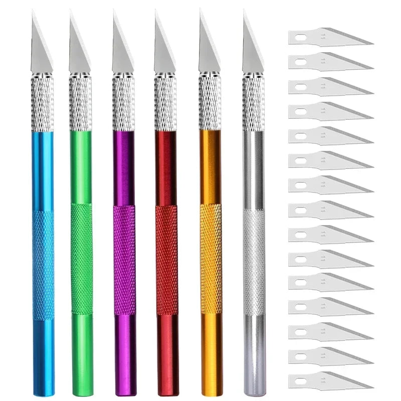 5pcs Blade Fniiva Engraving Cutter withMetal Handle Craft Carving Sculpture Paper Non-Slip Knife DIY Repair Hand Leather Tools Vue
