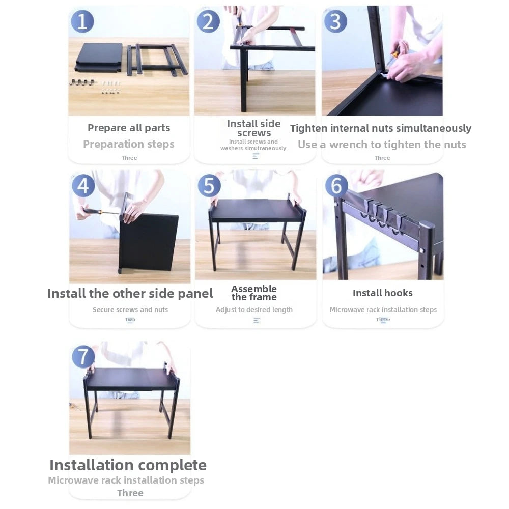 Retractable Metal Kitchen Storage Rack Adjustable Expandable Microwave Stand Carbon Steel Furniture Oven Storage Shelf Vue