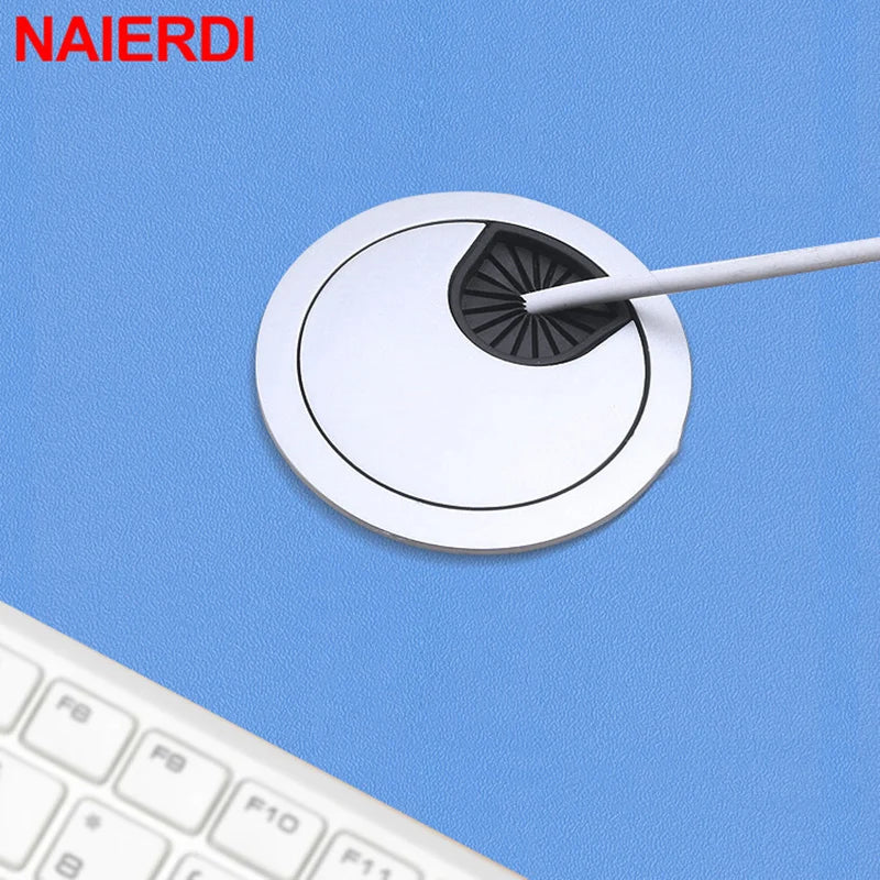 NAIERDI 50/53/60/80mm Cable Hole Cover Zinc Alloy Round Table Wire Hole Covers Outlet Port Computer Desk Grommet Line Holder Vue