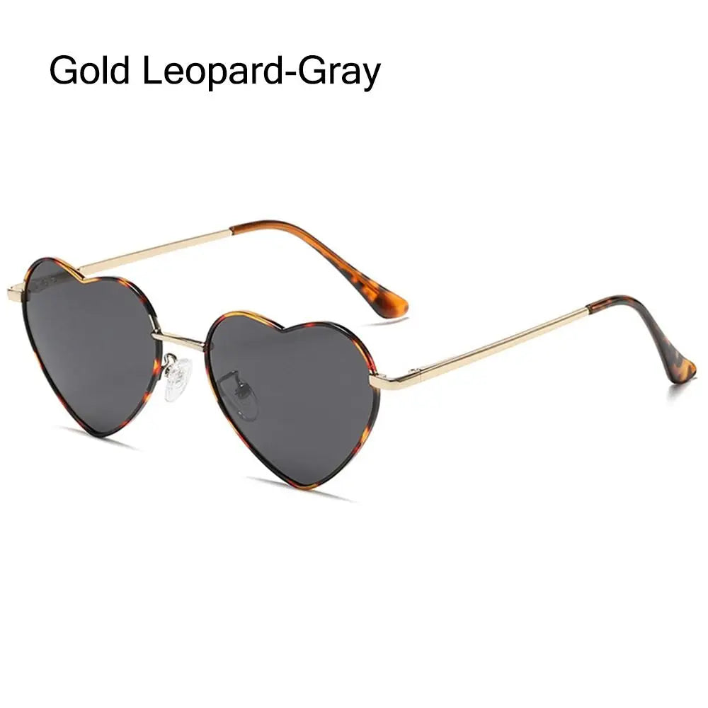Women Fancy Accessories Metal Frame Heart Sun Glasses Shades 90s Glasses Heart-Shaped Sunglasses Vue Gold Leopard-Gray
