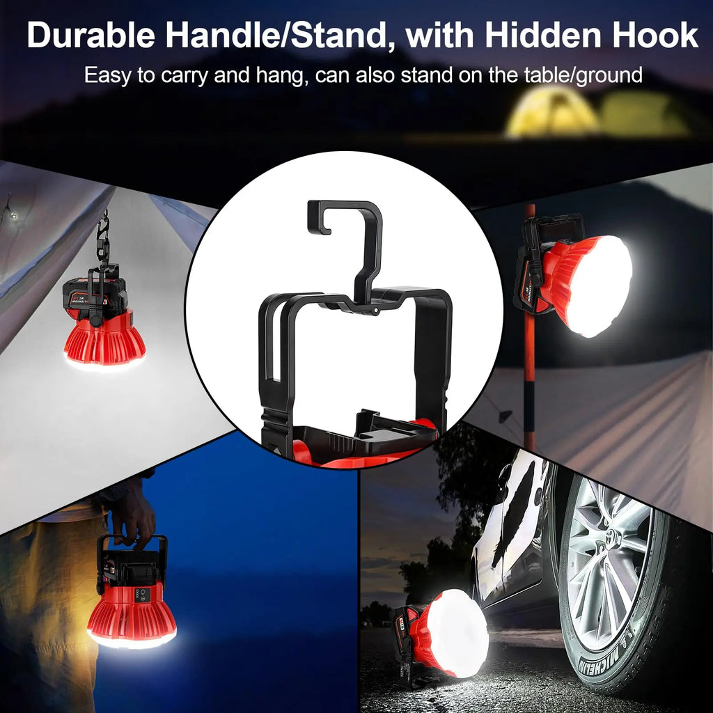 Portable Outdoor Flashlight LED Camping Light for Milwaukee 18V Battery Rechargeable Work Light for Tent and Workplace Lighting Vue