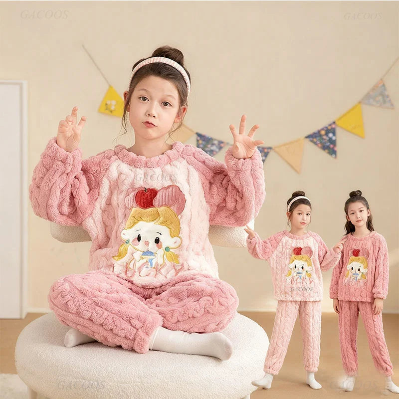Winter Capybara Kids Boys Pajamas Sets Pyjamas Girls Sleepwear Flannel Fleece Teenage Clothes Children Home Clothes Loungewear Vue