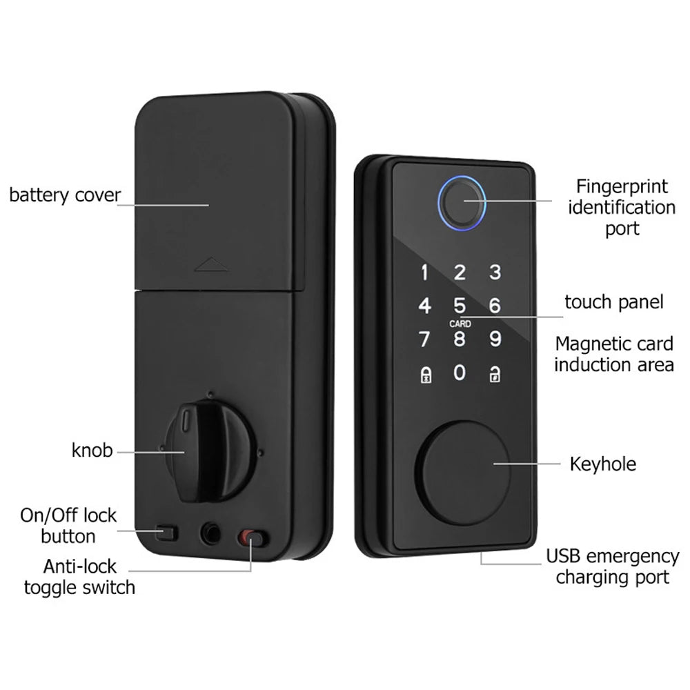 Wooden Door Lock Password Fingerprint Bluetooth Electronic Lock Mechanical Key Automatic Lock App Digital Lock Support Tuya App Vue