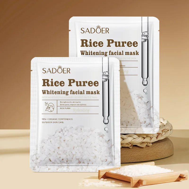25G/Piece Rice Moisturizing Mask, Deeply Moisturizing and Nourishing, Gentle on the Skin, Shrinks Pores, Improves Dull Skin Vue 5 Pcs