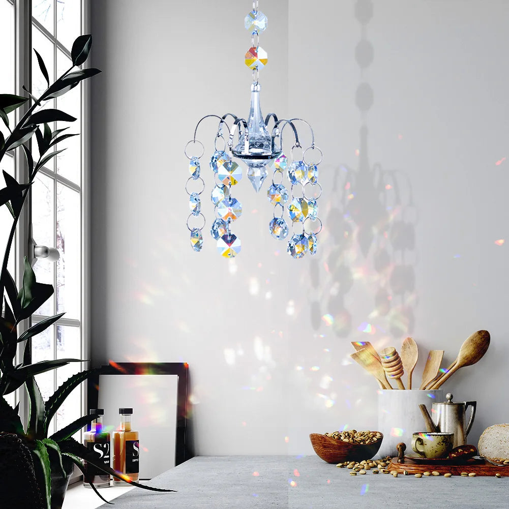 Faceted K9 Crystal Prism Suncatcher Pendant – Rainbow Window Decor Crystal Suncatcher Vue