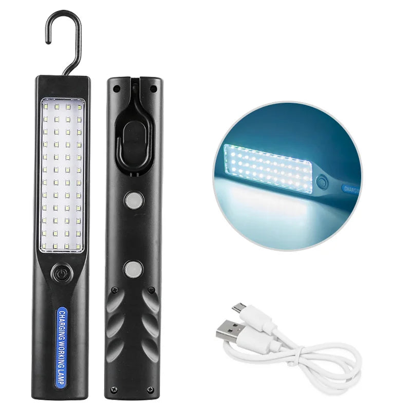 LED Flashlight Work Light USB Rechargeable Magnetic Emergency Work Lamp Hanging Car Inspection Repair Handheld Camping Lantern Vue 012GZD-Black