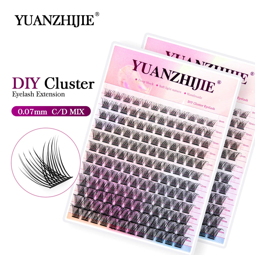 12lines Super Fluffy YUANZHIJIE DIY Eyelashes Cluster Individual Lash Bunches Premium Material Multi Pointed Natural Eyelash Vue