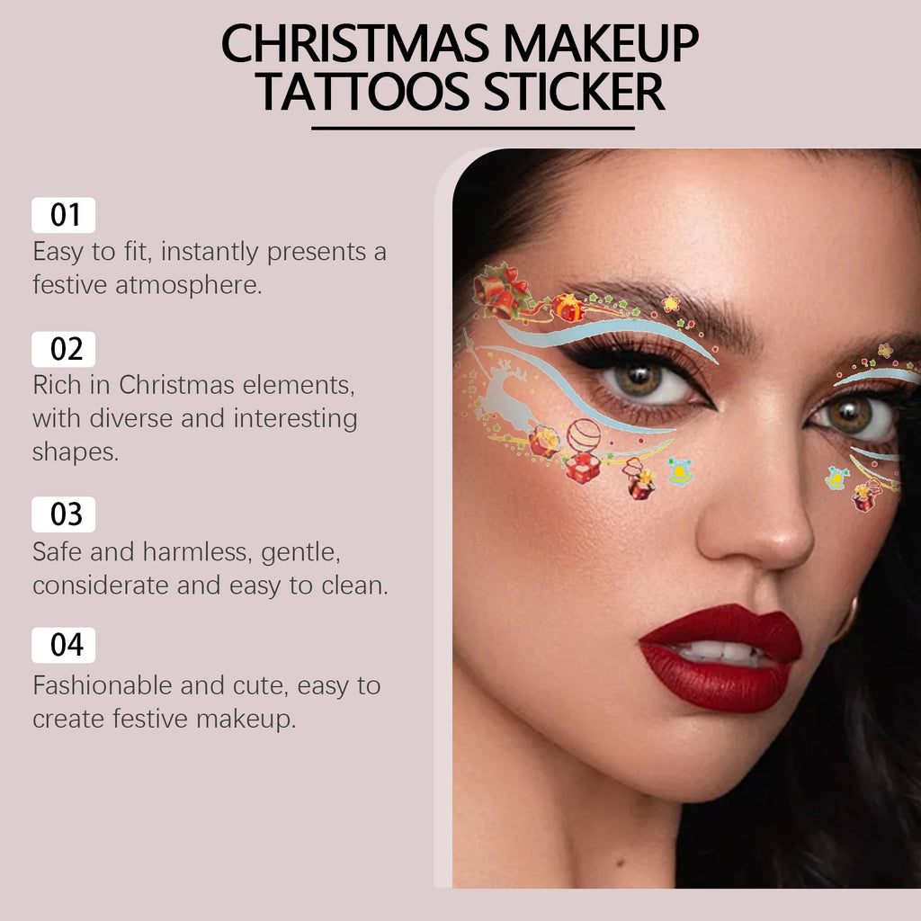 Christmas Face Stickers - Festive Sparkly Temporary Tattoos, Fun Effortless Holiday Makeup for Festive Christmas Look Vue