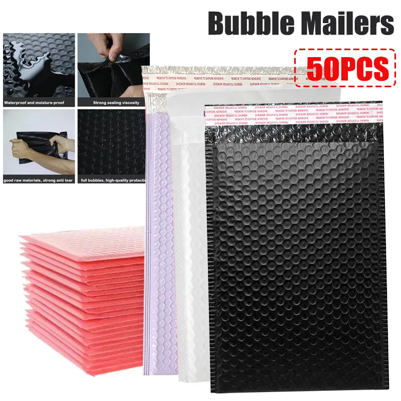 50PCS Bubble Mailers Bubble Padded Mailing Envelopes Mailer Poly for Packaging Self Seal Shipping Bag Bubble Padding 18x23cm Vue