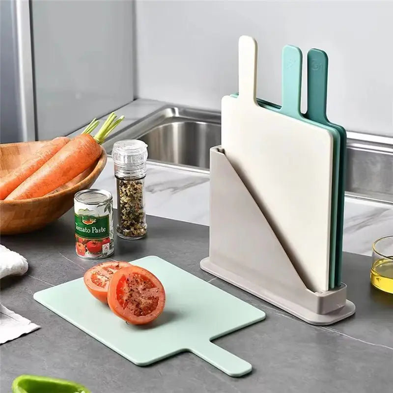 ABKW-4PCS Kitchen Sorting Cutting Board With Drain Storage Rack,Vegetable & Complementary Food Cutting Boards For Home Use Vue