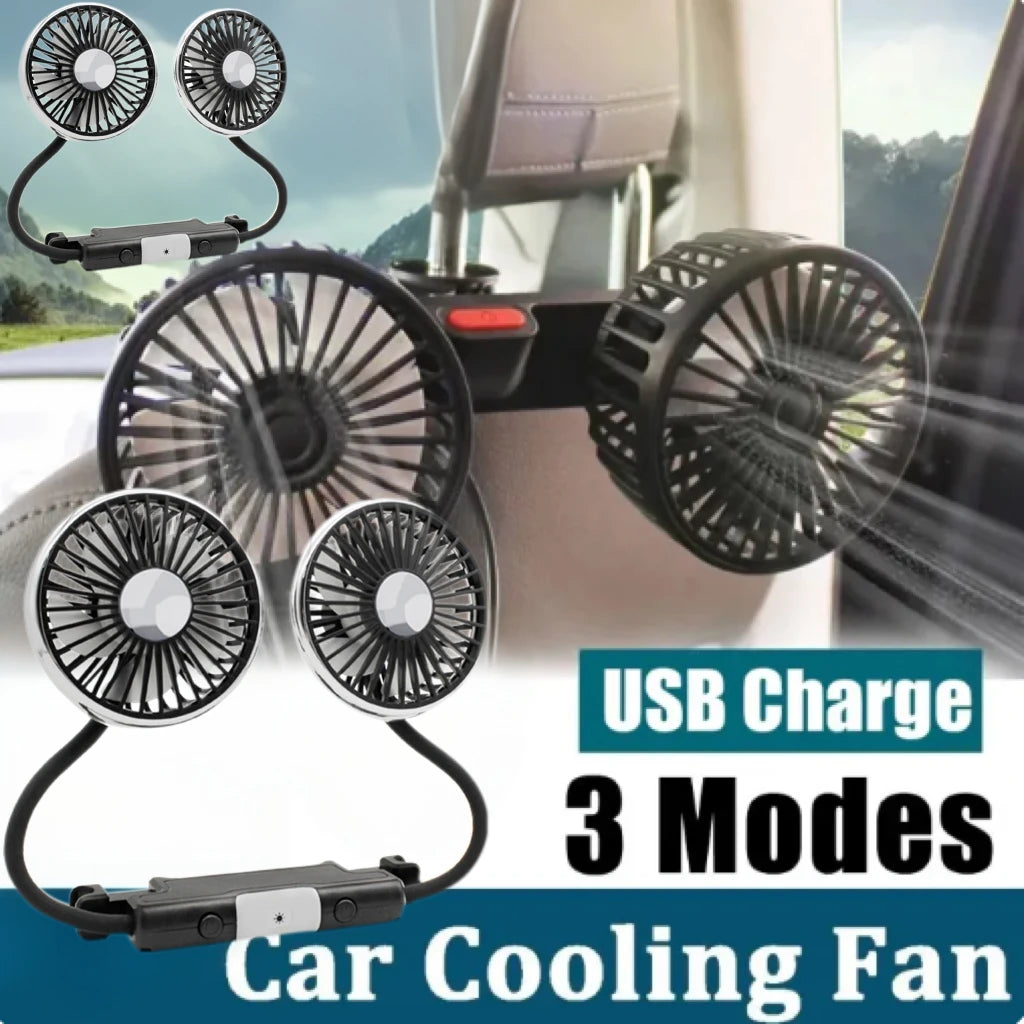 Car Double-Head Hose Rear Seat Car Electronic Fan 360° Rotation 3-Speed Strong Wind Fan Car Cool USB Fan Compatible With Laptops Vue