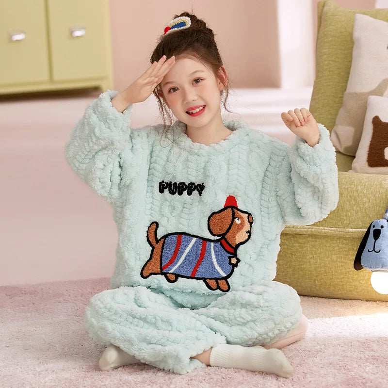 Winter Capybara Kids Boys Pajamas Sets Pyjamas Girls Sleepwear Flannel Fleece Teenage Clothes Children Home Clothes Loungewear Vue