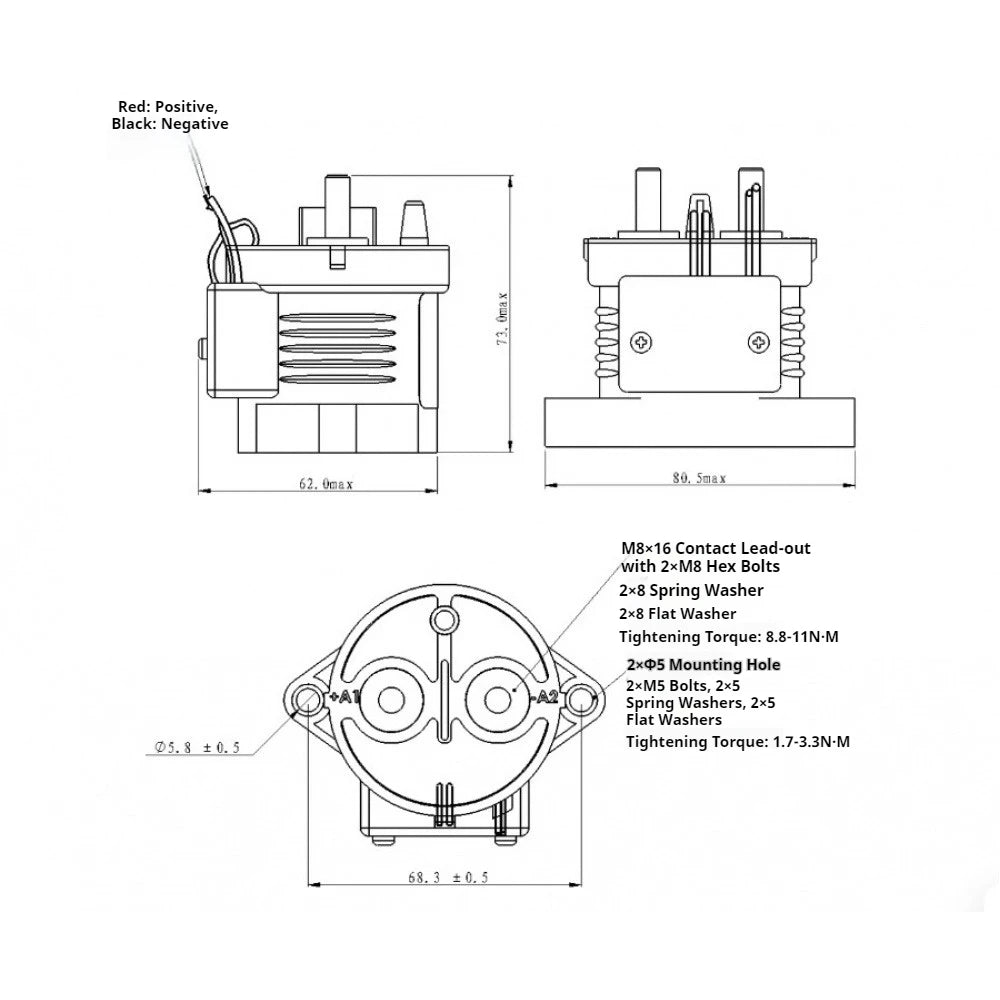 EV4025A/EV4010A/EV4005A DC Relay 250A/100A/50A DC12-900V High Voltage Output DC Contactor Automotive Relay Normally Open Relay Vue