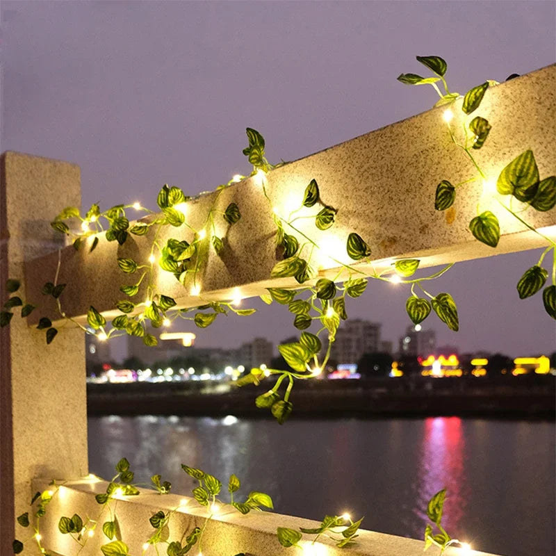 Solar Artificial Leaf Led String Flower Lights Garland Christmas Decoration Outdoor Room Curtain Lamp Wedding Party Garden Decor Vue