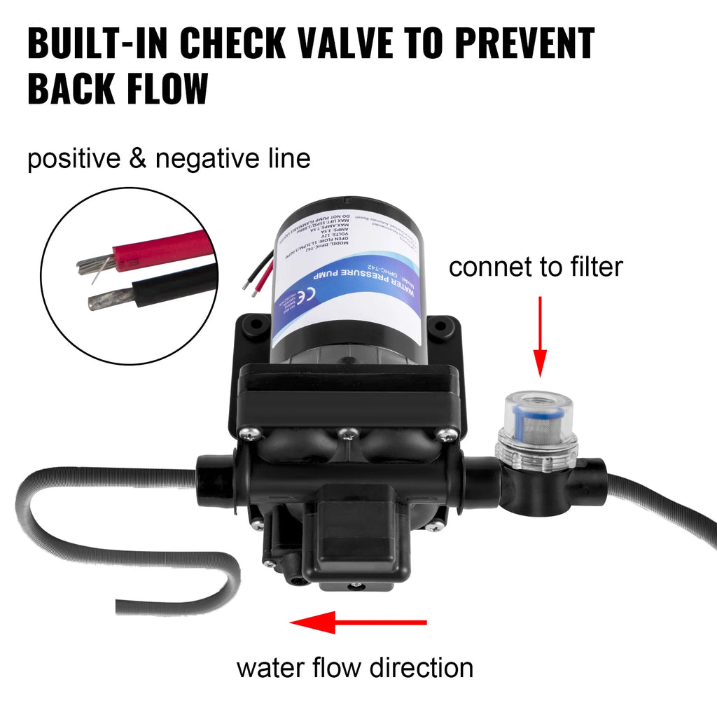SucceBuy Fresh Water Pump 3 GPM with Pressure Switch 45PSI Detachable Strainer 12V Diaphragm Pump for RV Camper Marine Boat Lawn Vue