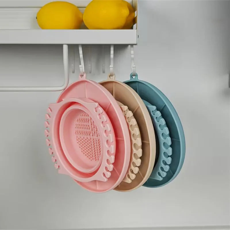 Silicone Brush Cleaning Bowl with Hanging Hole Collapsible Scrub Washing Tray Drying Holder for Beauty Blender & Makeup Brushes Vue