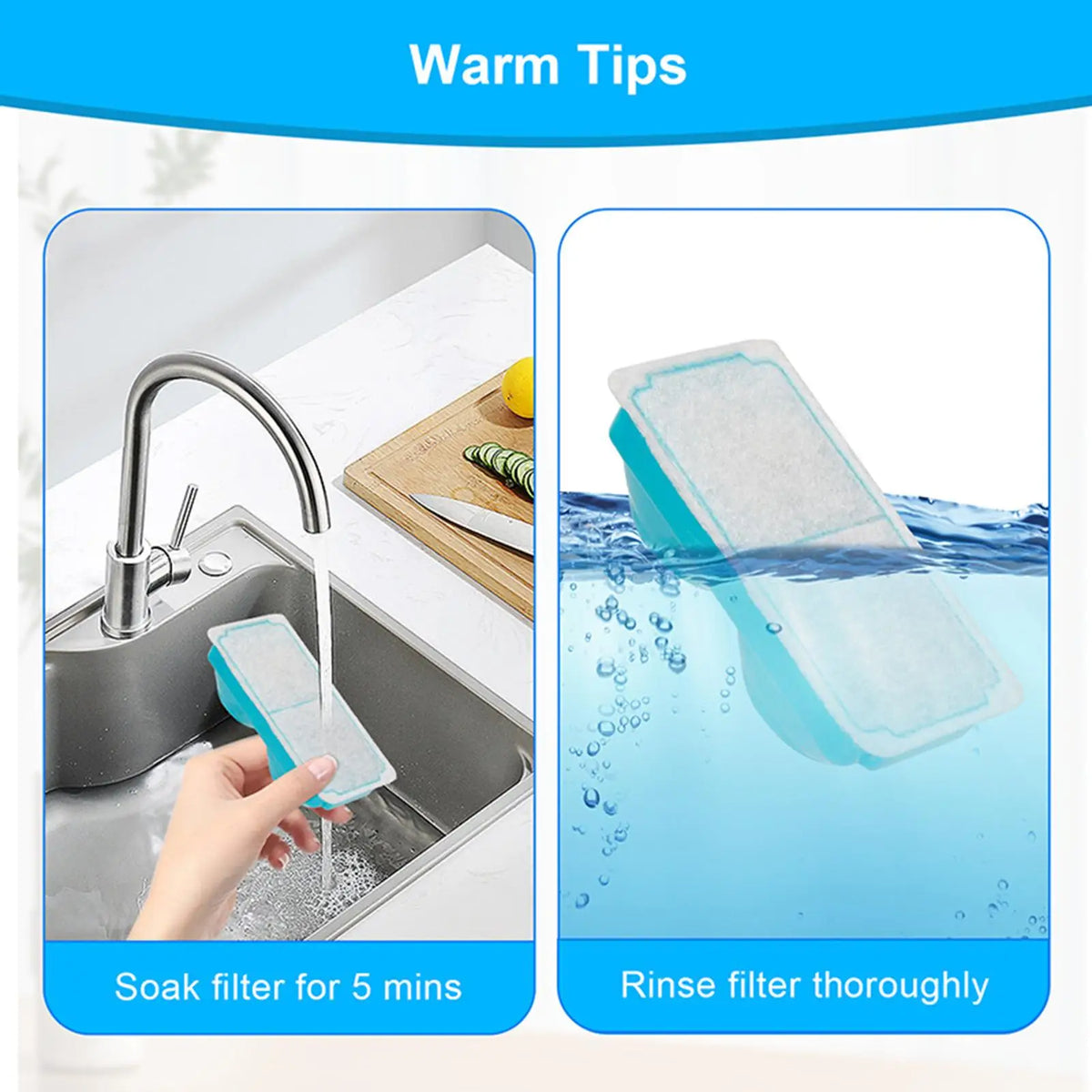 Cat Water Fountain Filter Replacement, Activated Carbon & Sponge Odor Remover, Pet Drinking Dispenser Filter for Home Use Vue