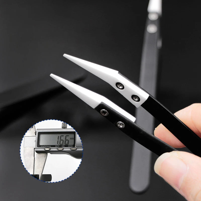 Straight Aimed Ceramic Tweezers For Electronics Soldering With Stainless Steel Handle Black Tweezers Hand Tool Precision Tweezer Vue