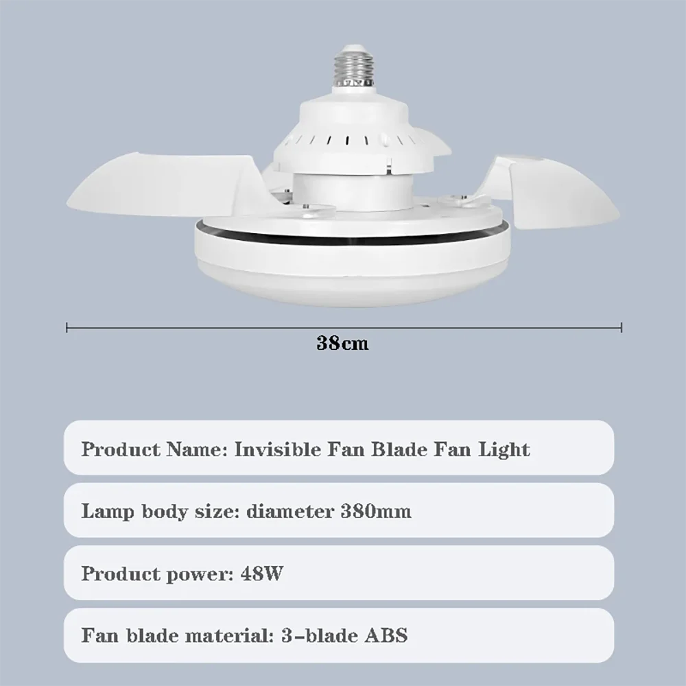 With Remote Control Room Lighting Suitable 52CM Invisible Fan Light 48W Home E27 Base Silent Retractable Blade Vue