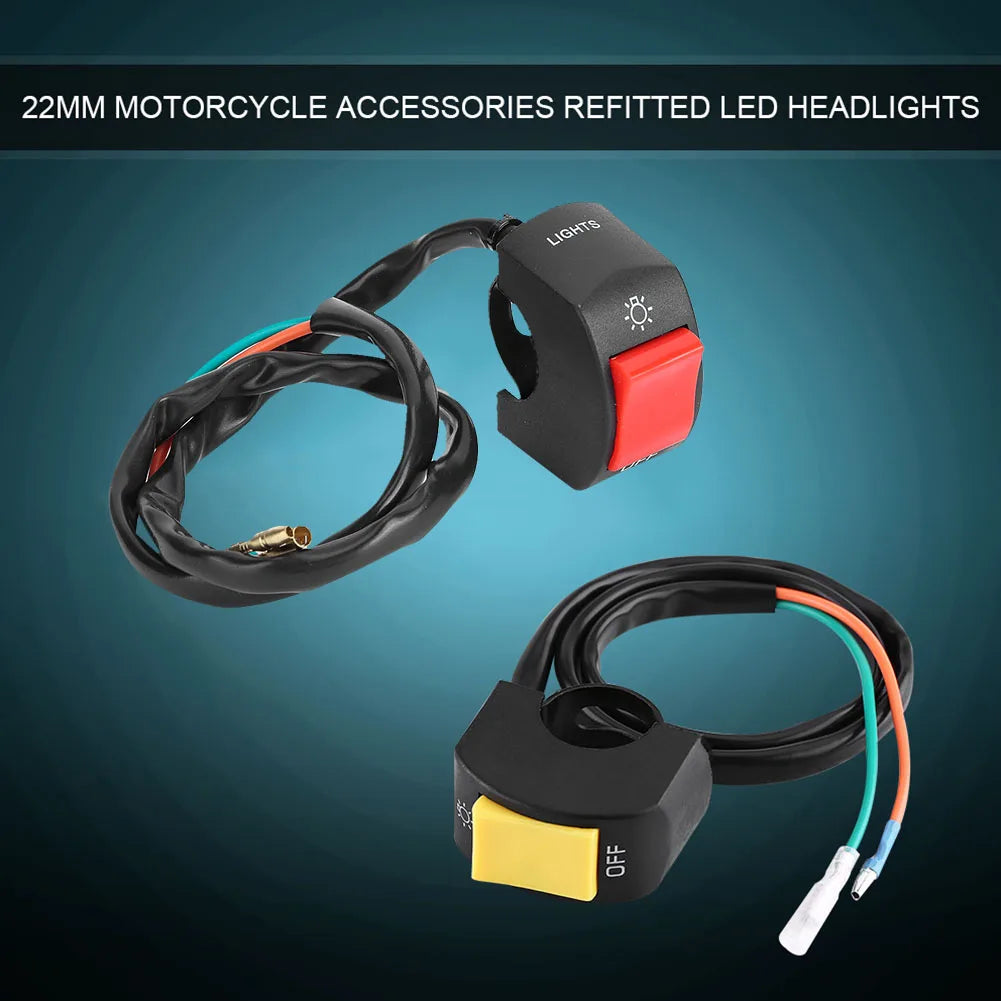 Motorcycle 7/8 inch handlebar-mounted LED headlight with push-button motorcycle handlebar control Vue