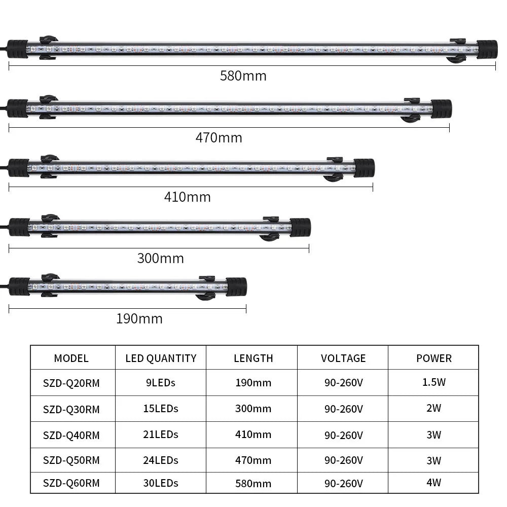 Aquarium Light LED Waterproof Fish Tank Clip Light 90-260V Underwater Submersible Decor Lighting Aquatic Plant Grow Lamp Vue