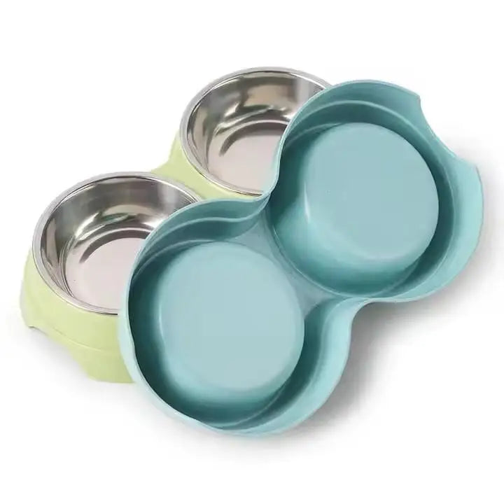 2-in-1Cat Dog Drinking Feeding Bowl Colorful Wheat Straw Base Stainless Steel Pet Tableware Healthy Safe Double Bowl Feeding Set Vue