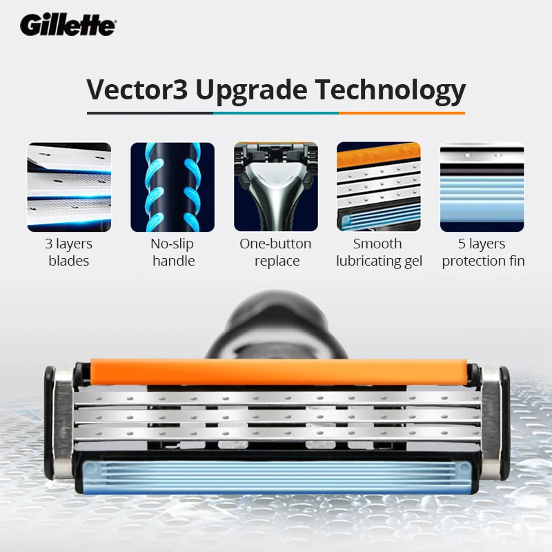 Gillette Vector 3 Razor Blades 3 Layers for Men Safety Body Face Hair Removal Shaver Blade Gift Sharp Replacement Heads 8/12pcs Vue
