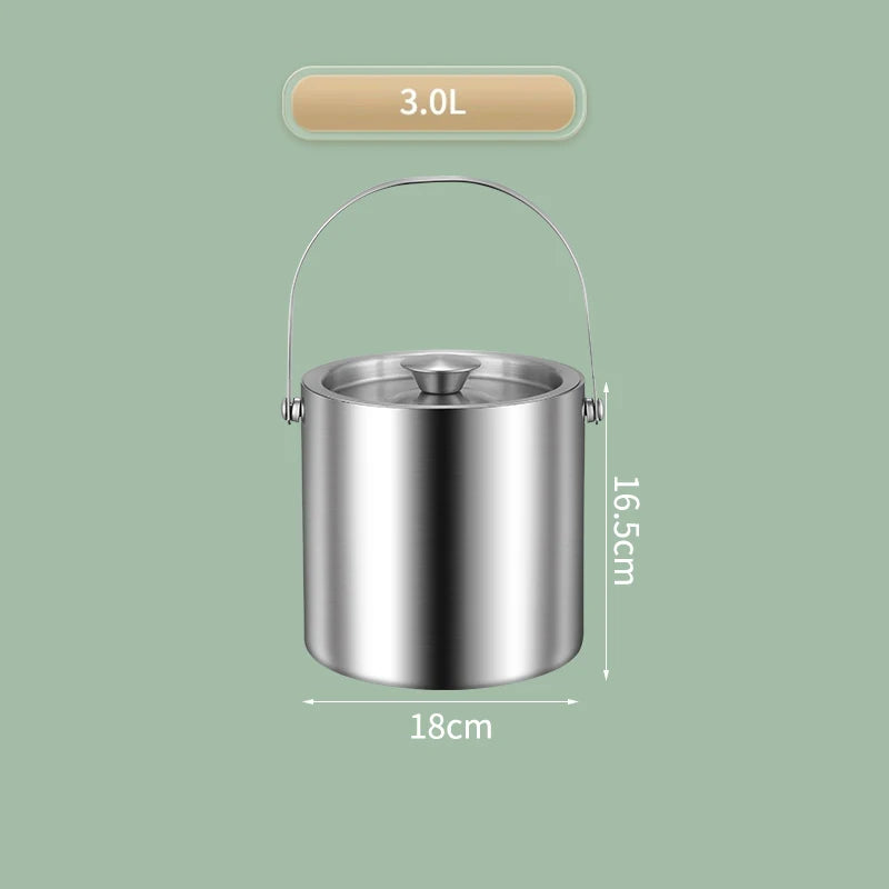 1 6 2 3 Stainless Steel Ice Bucket Insulated Lid Bar Party Whiskey Vue 3L