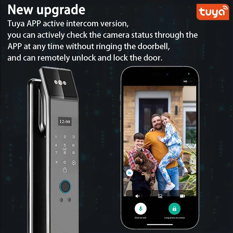 XSDTS Wifi Tuya APP Face Recognition Smart Door Lock With Camera Video Call Voice Intercom Digital Door Lock Automatic Door Lock Vue