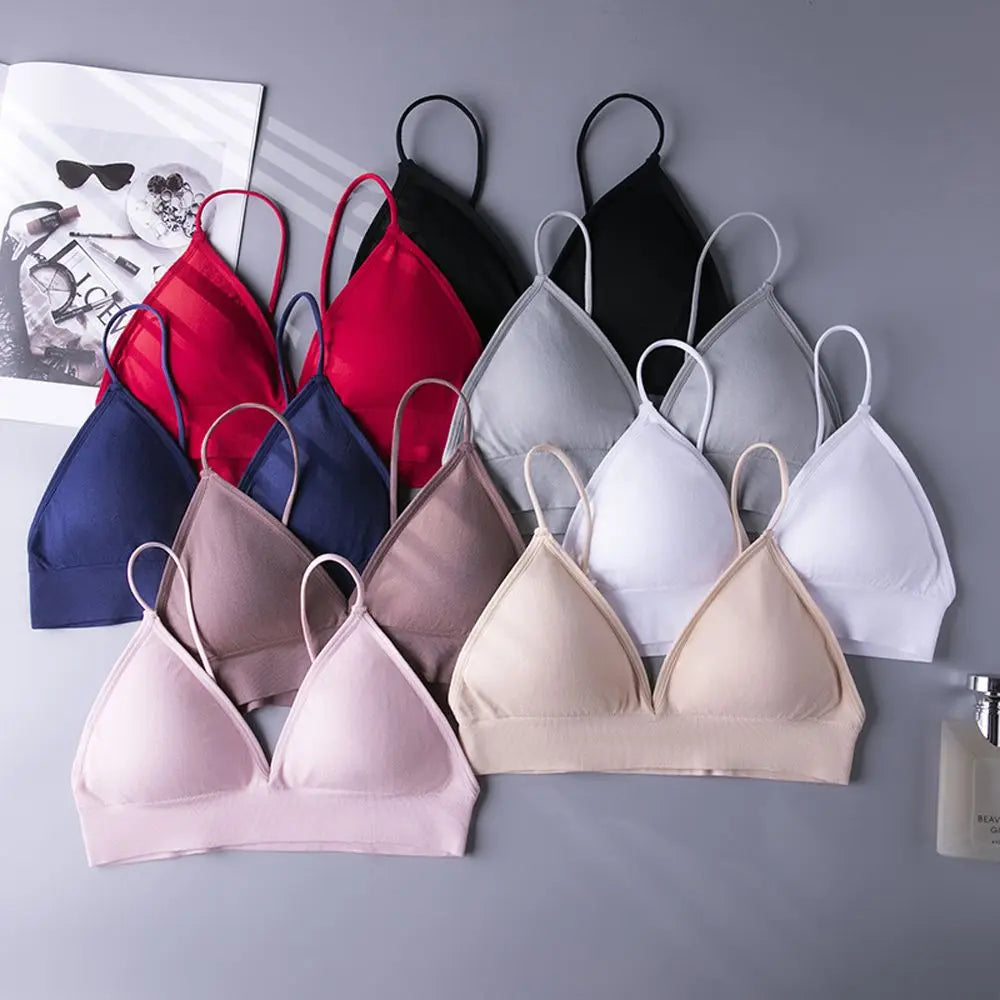 For Girls Boneless Seamless Triangle Cup Sports Bra Fitness Yoga Top Deep V Bralettes Women Crop Top Vue