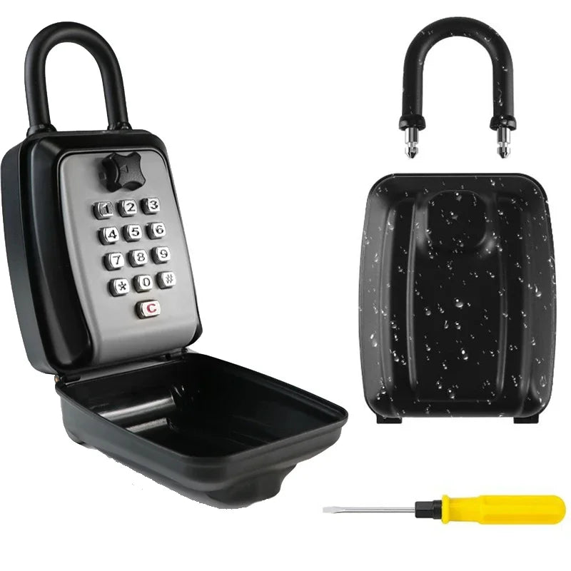 Password Combination Key Lock Box Storage Key Wall Mounted Outdoor Waterproof 12 Digit Security Key Safe Secret Organizer Box Vue Gray-hook style