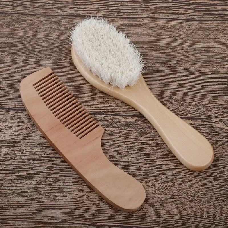 Baby Wool NewbornBaby Wooden Brush Comb Newborn Hair Brush Infant Head Massager Portable Baby Comb Hair Bath Brush Comb New Vue