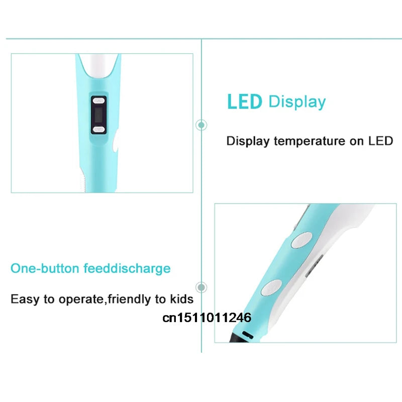 3D Pen Drawing Printing Pen With LCD Screen Compatible PLA Filament Toys Safe Paiting for Children DIY Christmas Birthday Gift Vue