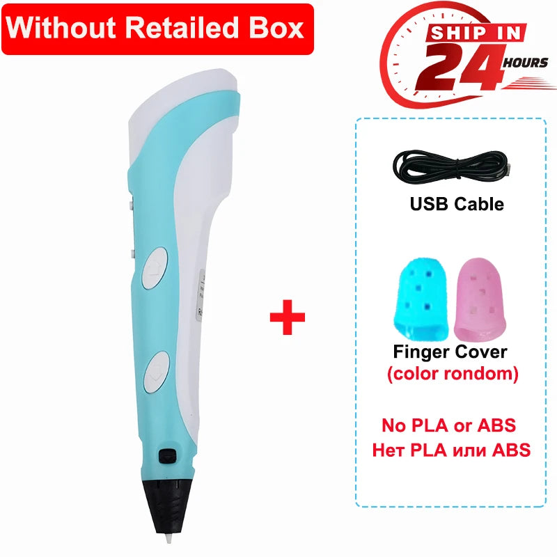 3D Pen DIY Drawing Pen With LCD Screen Compatible PLA ABS Filament Toys Safe Paiting for Children Kids Christmas Birthday Gifts Vue Blue No PLA