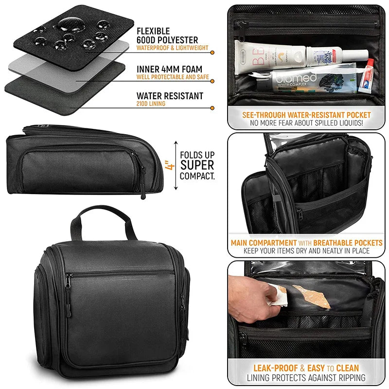 Travel Toiletry Bag Large Hanging Toiletry Organizer Waterproof Hygiene Bag with Metal Swivel Hook for Toiletries Cosmetics Vue