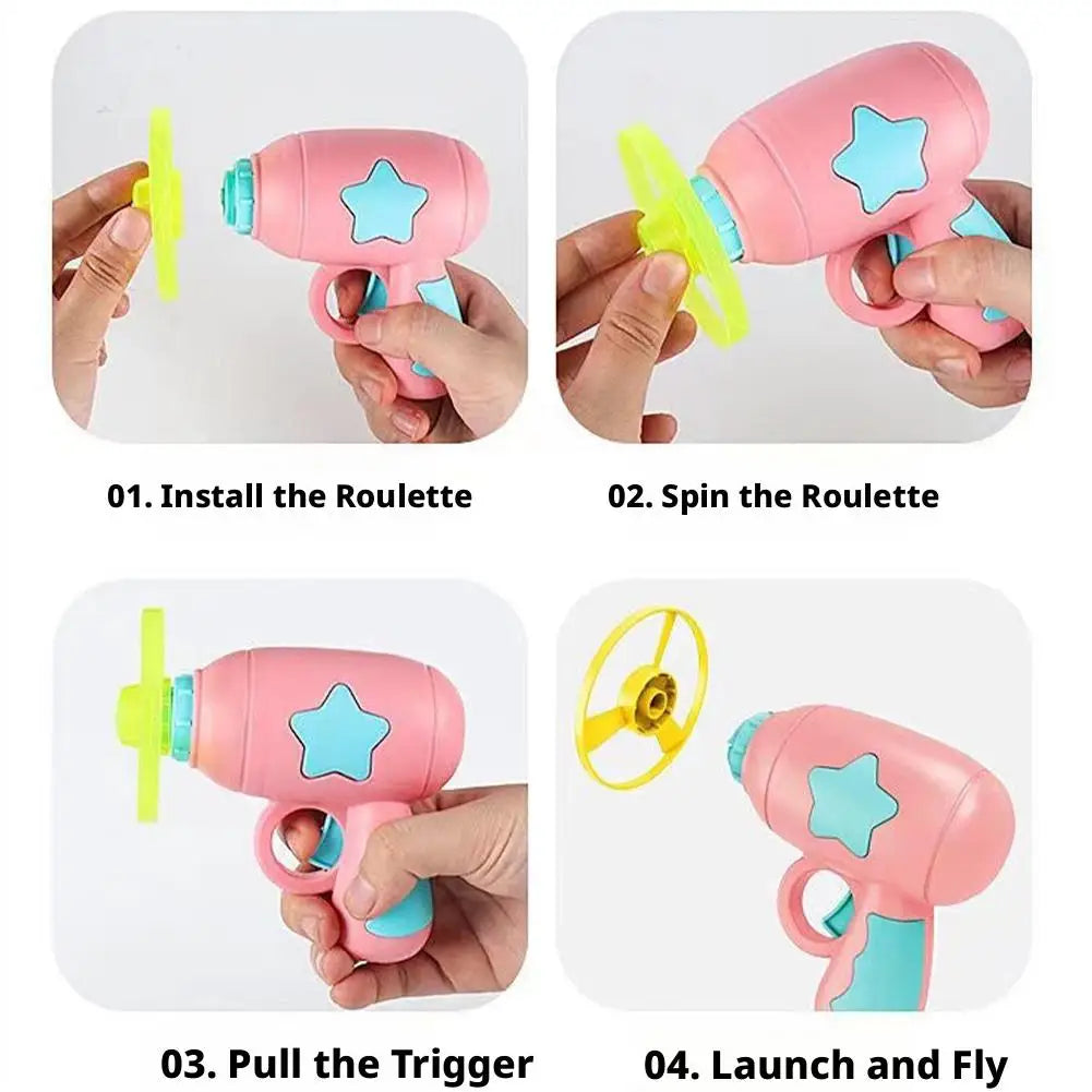 Funny Interactive Cat Toy Flying Propeller Disc Launcher Gun Training Fetch Game for Kitten Mini Flying Saucer Pet Supplies Vue
