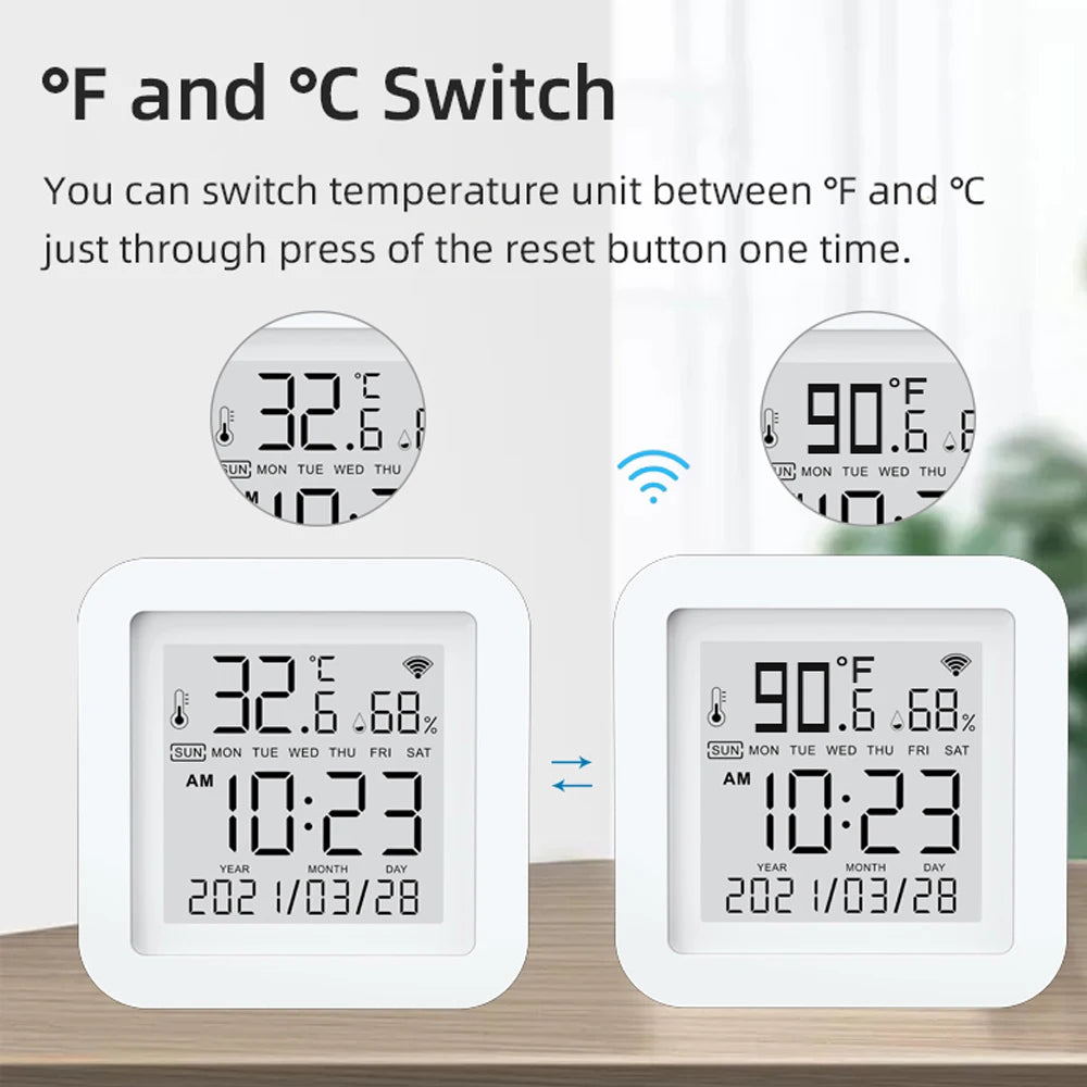 Tuya WiFi LCD Display Screen USB Power Supplys Intellgient Sensors ℉/℃ Switch Time/Date/Temperature/Humidity Display Home Vue