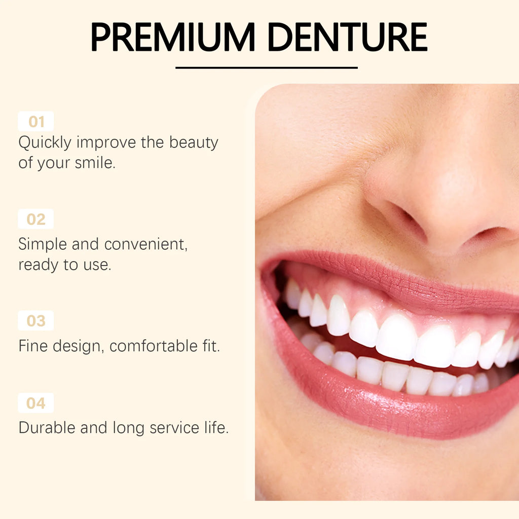 Over Gums Soft Silicone Dentures Full Set - enhances dental aesthetics, improves smile, denture care set Vue